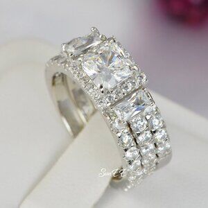 NEW 925 STERLING SILVER HALO PRINCESS DIAMOND CUT WEDDING RINGS ENGAGEMENT RINGS